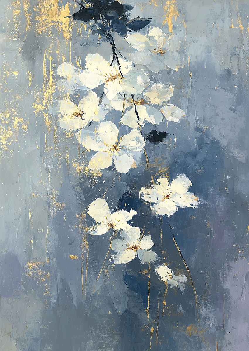 White Blossom Style Floral Canvas Print & Poster Wall Art - AI PRINT LAB